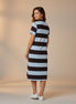 Liberty Rose - Blue and Chocolate Polo Stripe Dress
