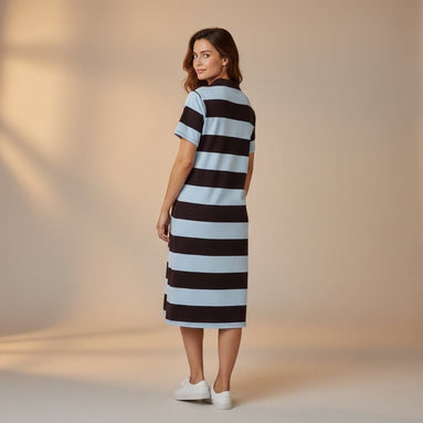 Liberty Rose - Blue and Chocolate Polo Stripe Dress