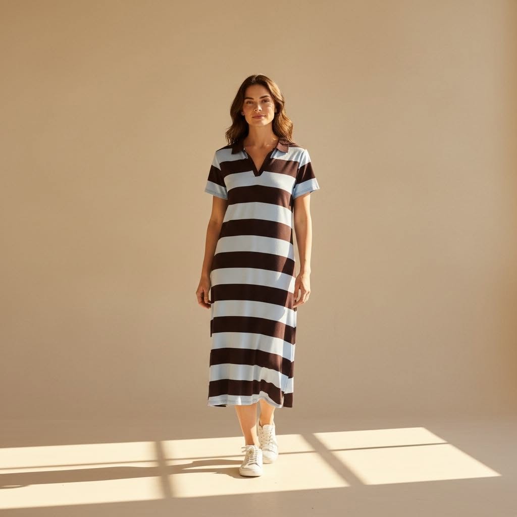 Liberty Rose - Blue and Chocolate Polo Stripe Dress