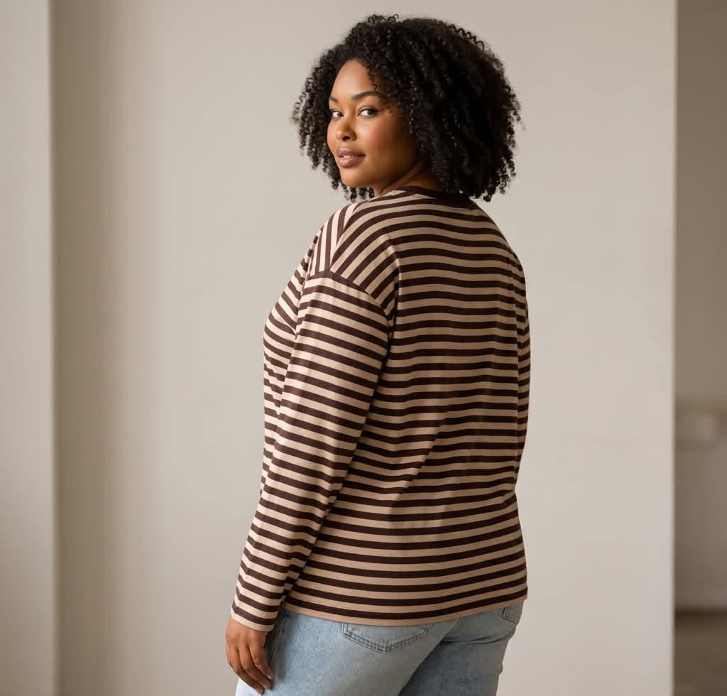 Liberty Rose - Choc/Beige Striped Tee