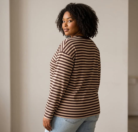 Liberty Rose - Choc/Beige Striped Tee