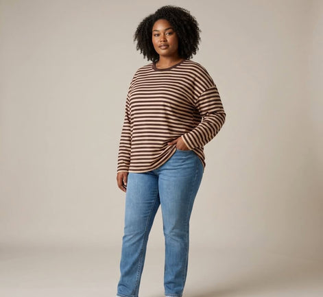 Liberty Rose - Choc/Beige Striped Tee