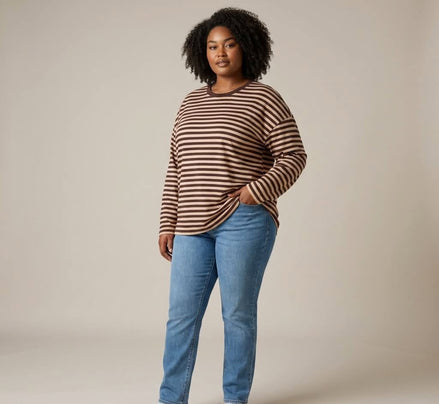 Liberty Rose - Choc/Beige Striped Tee