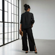 Adorne - Black linen embroidered pants