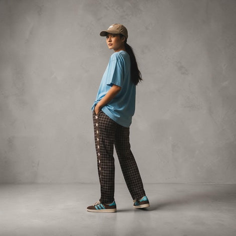 By Frankie - Gingham Chocolate & Blue Star Racer Pants