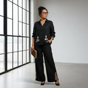 Adorne - Black linen embroidered shirt