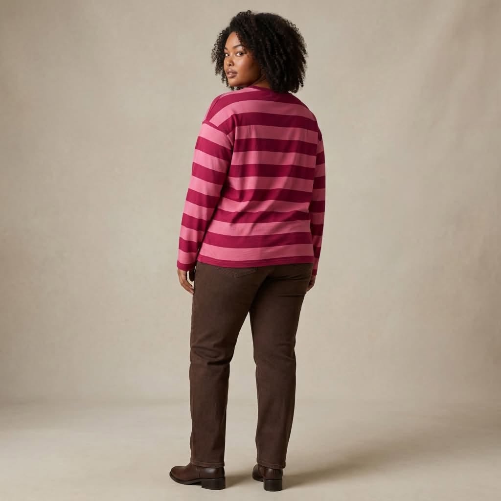 Liberty Rose - Red & Pink Striped Long Sleeve Tee
