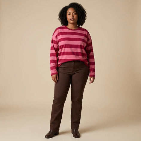 Liberty Rose - Red & Pink Striped Long Sleeve Tee