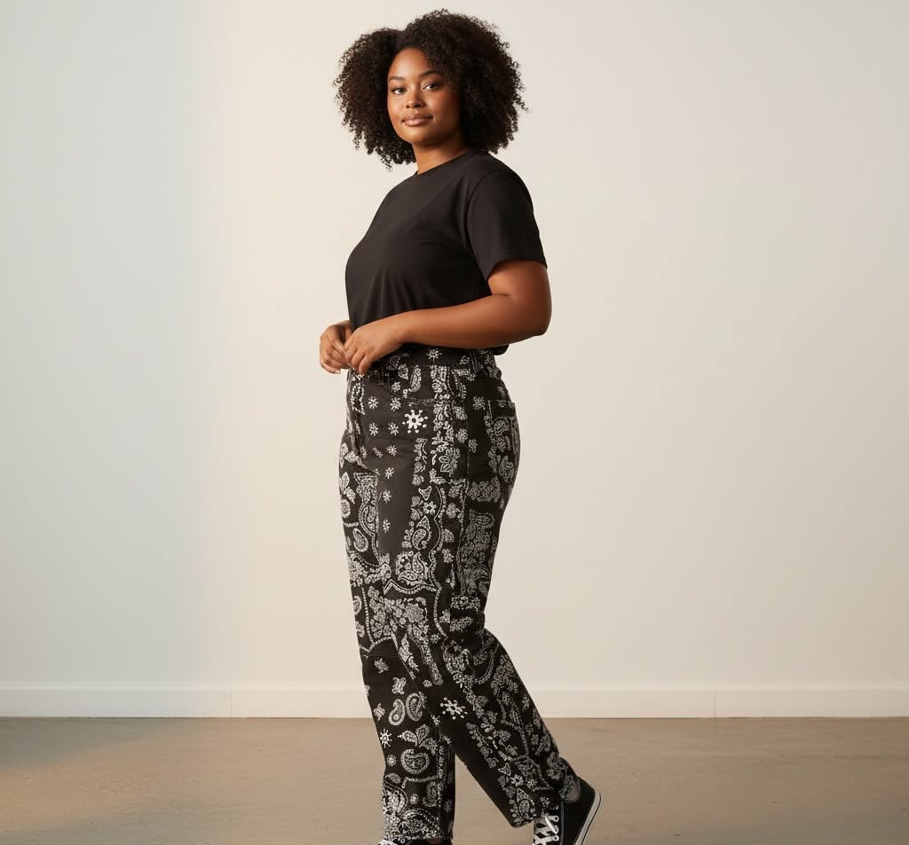 Mutig - Bohemian Black Barrel Jeans