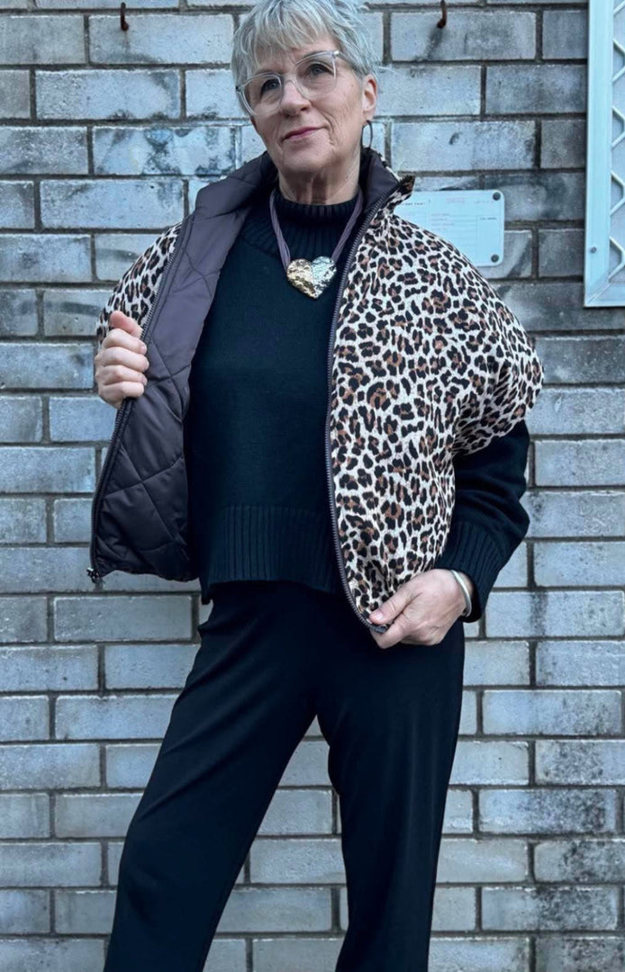 Amici - Chocolate Leopard Puffer Vest - Reversable