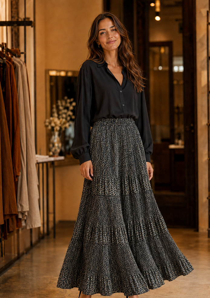 Leopard Print Velvet Skirt- Chocolate
