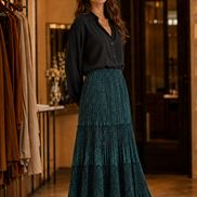 Leopard Print Velvet Skirt- Military Green