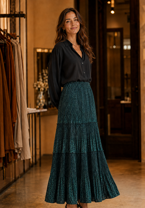Leopard Print Velvet Skirt- Military Green