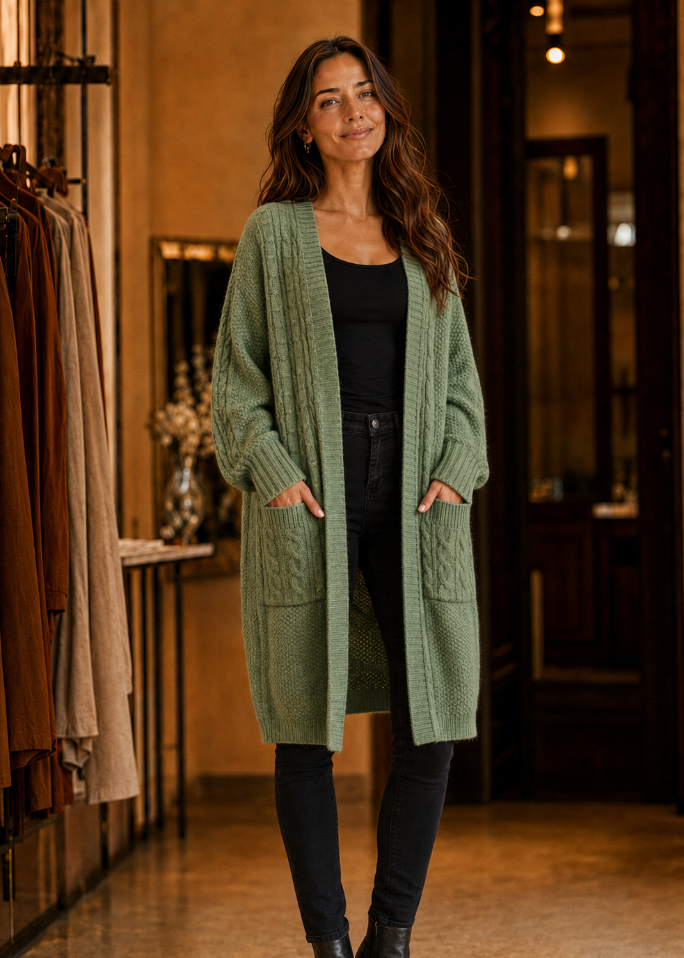 New U Collection Long Cardie - Forest Green