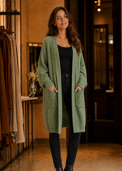 New U Collection Long Cardie - Forest Green