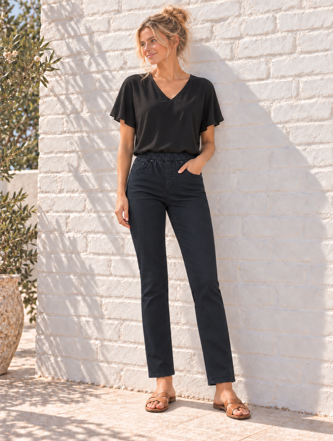 Cafe Latte - 7/8 Navy Pants