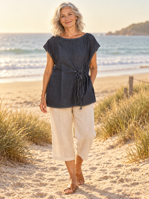 Adorne - Tie Detail Denim Top