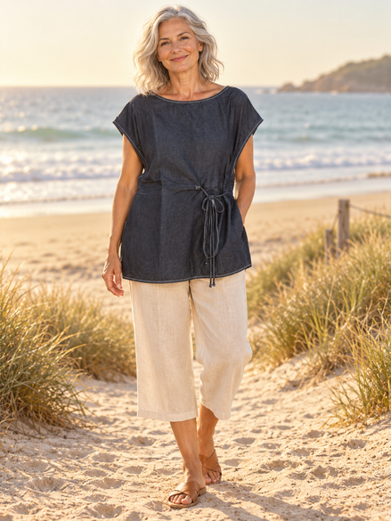 Adorne - Tie Detail Denim Top