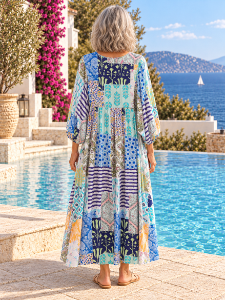 HQ - Boho Patchwork Midi Dress