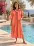 One Summer - Orange Pink Striped Shirt Dress