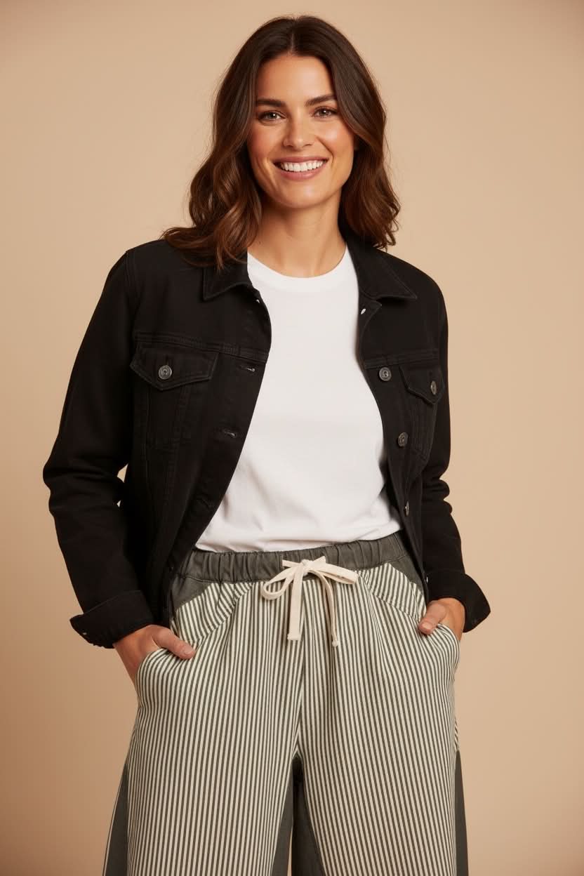 Mutig - Drawstring Fine Striped Denim Pants