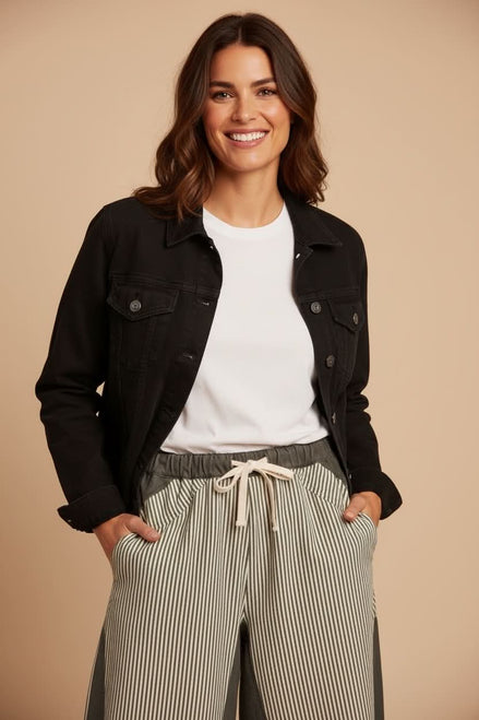 Mutig - Drawstring Fine Striped Denim Pants