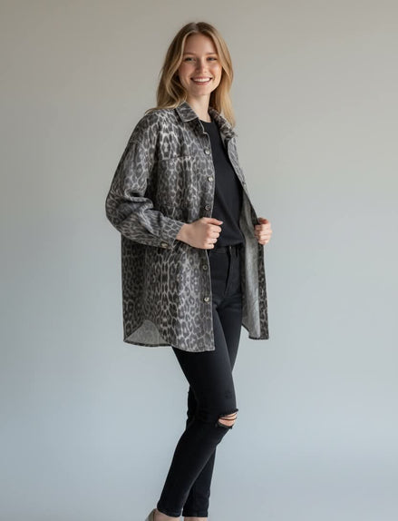 Mutig - Relaxed Fit Denim Shacket Leopard