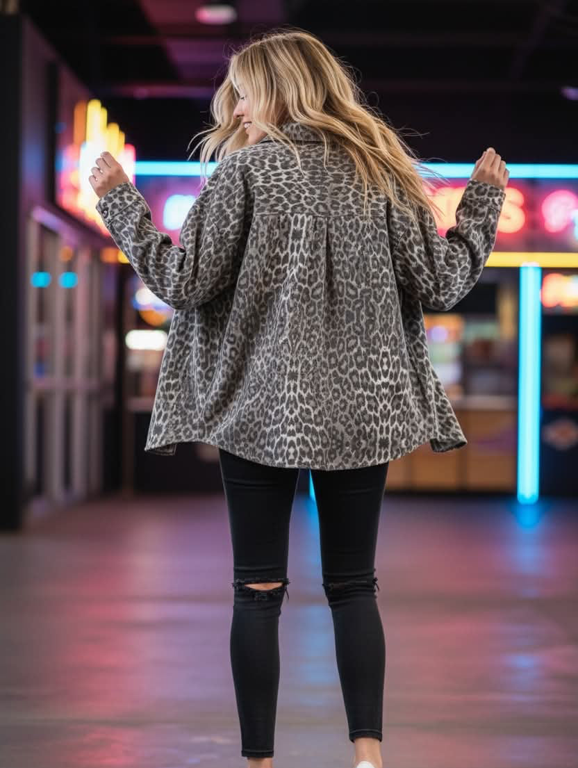 Mutig - Relaxed Fit Denim Shacket Leopard