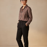 Iris Maxi - Classic Stripe Relaxed Shirt - Chocolate
