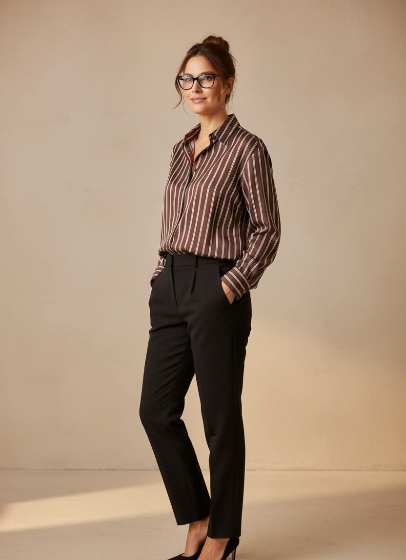 Iris Maxi - Classic Stripe Relaxed Shirt - Chocolate