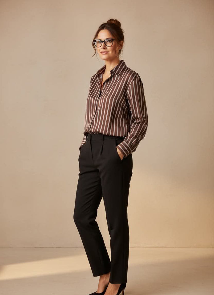 Iris Maxi - Classic Stripe Relaxed Shirt - Chocolate