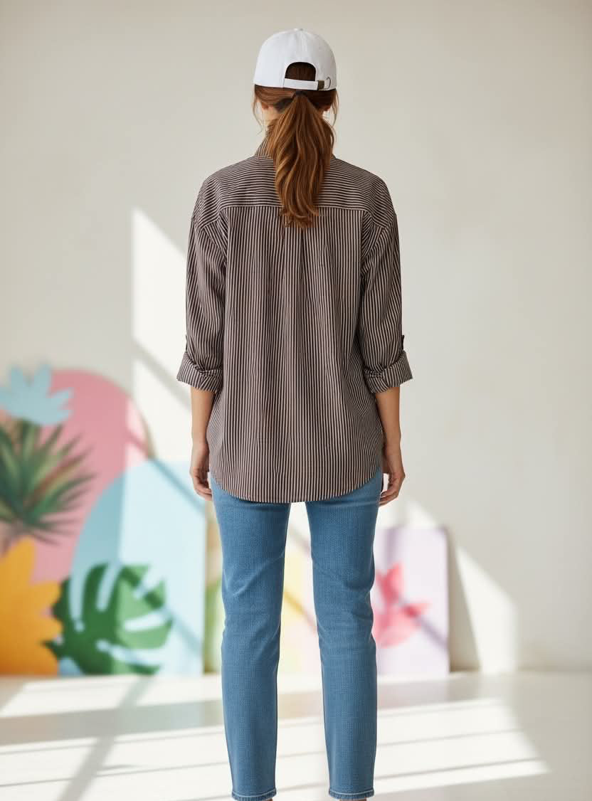 Iris Maxi - Classic Stripe Relaxed Shirt - Chocolate