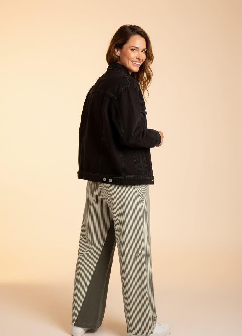 Mutig - Drawstring Fine Striped Denim Pants